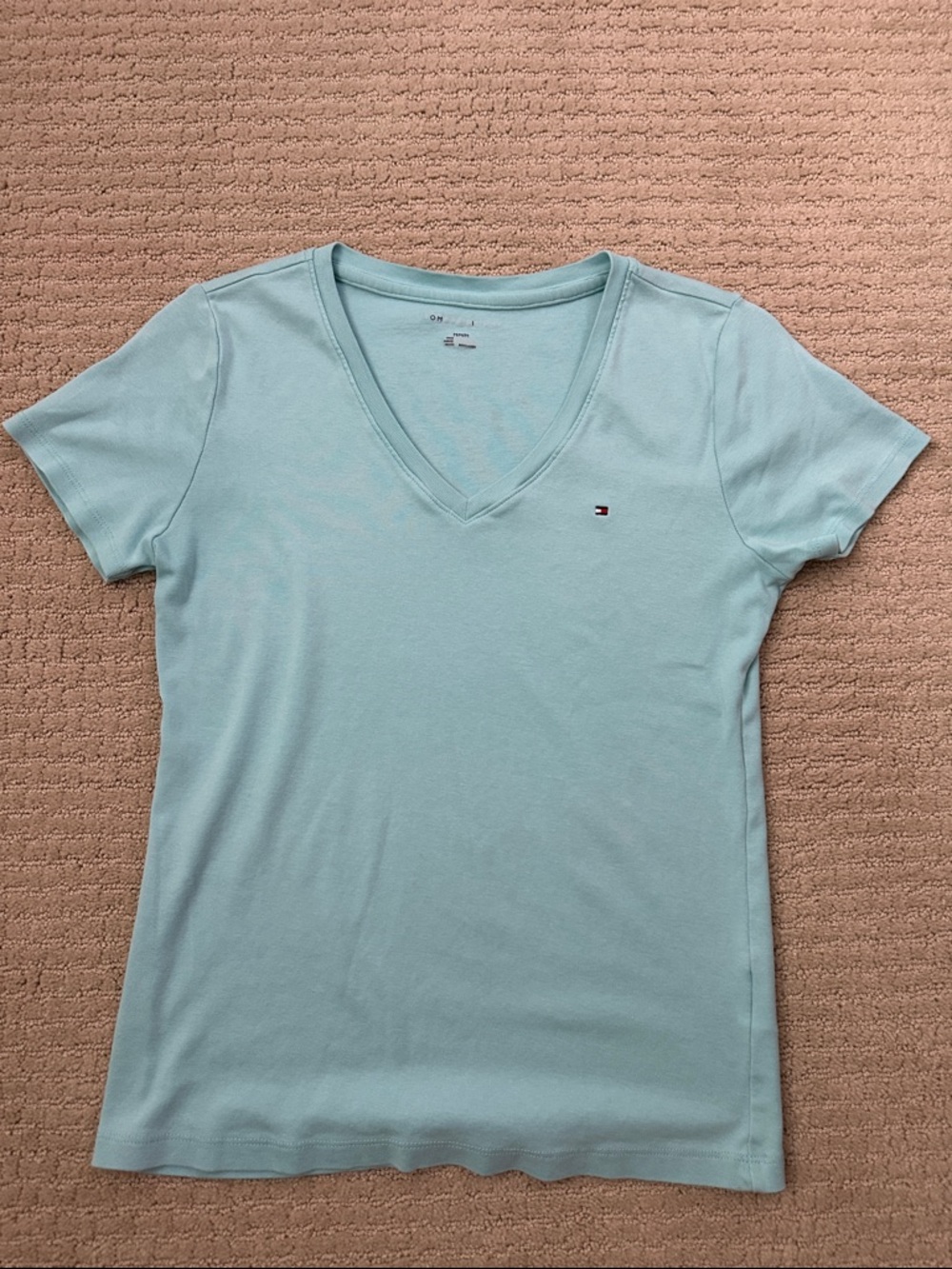 Tommy Hilfiger Women's Aqua V-Neck Short Sleeve Tee